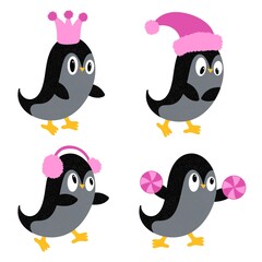 Christmas animals set penguin pattern for wrapping paper and fabrics