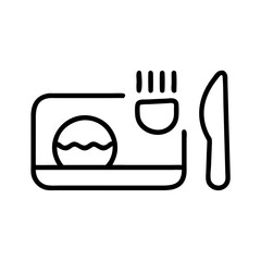 Line art illustration of ready meal with burger and utensils  
