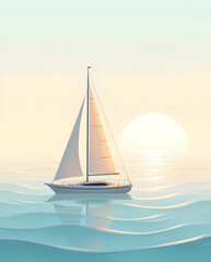 Fototapeta premium Simple Sailboat with Soft Lines
