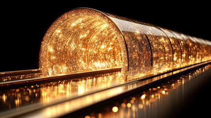 A close-up view of a tunnel-like structure with a dark background, representing internet infrastructure. The tunnel is illuminated in a bright white, gold, and silver tone, evoking a sense of advanced