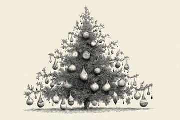 Vintage illustration of a decorated Christmas tree.