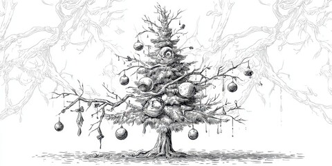 A bleak, drawn Christmas tree illustration.