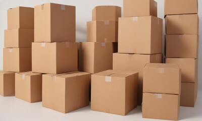 Several empty brown cardboard boxes isolated on white  , nature, stack