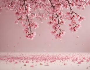 Fototapeta premium Floating pink sakura petals against a soft, blurred pastel backdrop , image, sakura, art