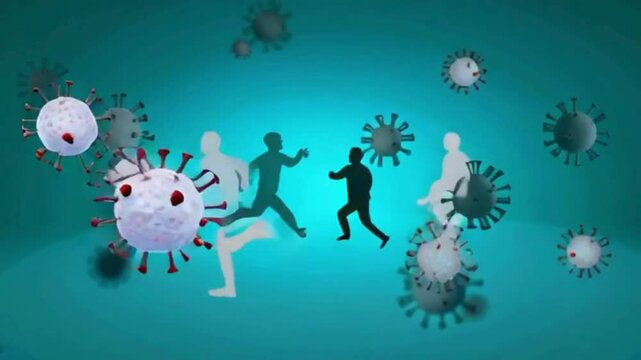 vector illustration of virus and crowd of people