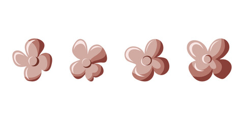 Set of four hand drawn lilac flowers in flat style. Cartoon collection of isolated spring flowers. Blooming elements