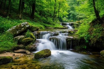 Lush Waterfall in Forest