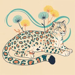 Cute leopard wallpaper with abstract floral background
