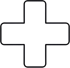 Simple black outline of a cross symbol for health or medical use  
