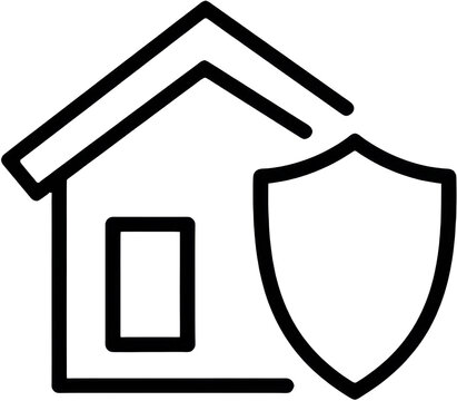 Simple house icon with shield symbolizing home security  