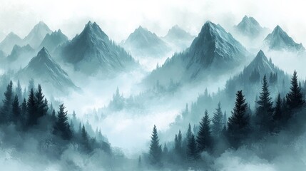 Obraz premium Evergreen trees stand tall in the breathtaking winter landscape of Misty Mountain Valley