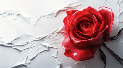 Stunning red rose blossom on white textured background artistic image life love card bloom petal