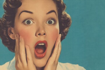 Astonished woman's expressive facial expression.