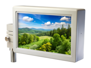 Scenic Mountain Landscape Displayed on a Modern White Enclosed Screen