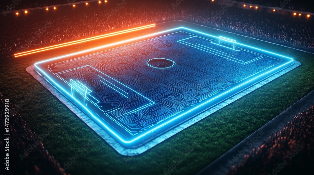 Poster glowing lines are a feature of this abstract technological circuit board design
