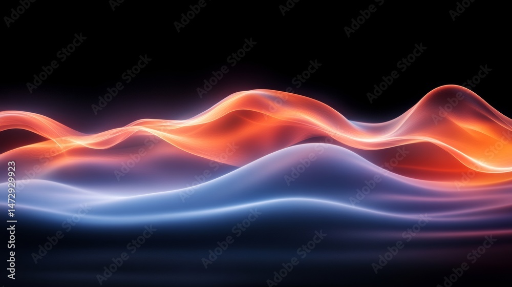 Poster digital design that incorporates dynamic abstract elements with glowing lines and particles
