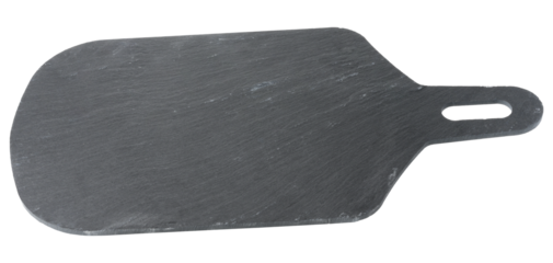 Rectangular black slate board with rounded corners and a handle with a hole