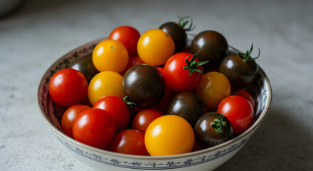 A Bowl Full Of Various Colorful Heirloom Cherry Tomatoes