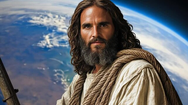 Jesus Christ with world globe earth planet background 