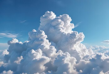 Fluffy white cumulus cloud floats serenely against vibrant azure sky , scene, blue, aesthetic