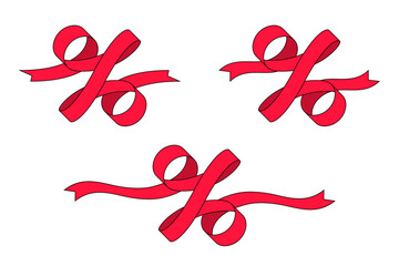 Red ribbons in shape of percent signs, decorative design elements