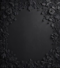 Dark gray background with black damask, intricate floral and foliage  , motif, gothic, home decor