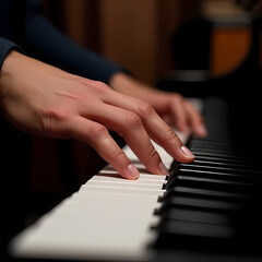 Obraz premium Fingers Gliding Over Piano Keys in Detail Shot
