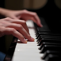 Obraz premium Fingers Gliding Over Piano Keys in Detail Shot