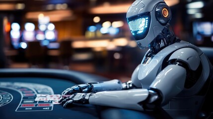 Futuristic Robot Playing Cards in a Casino
