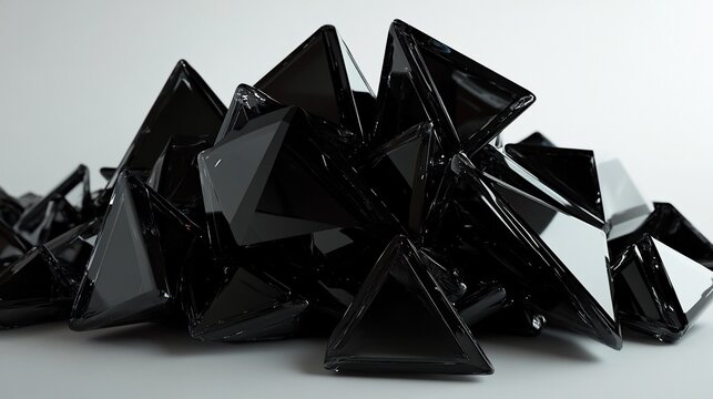 Abstract pile of glossy black triangular prisms