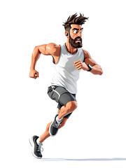 Fototapeta premium Running Man: A Dynamic Illustration of a Bearded Athlete in Motion