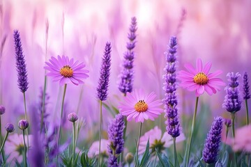 Obraz premium Lush Field of Purple and Pink Flowers