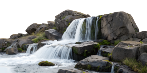 Beautiful waterfall scenic nature landscape view on transparent background