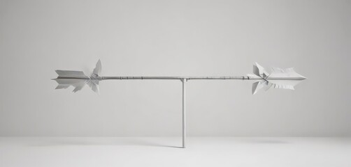 Two opposing paper arrows; stark white backdrop ,  binary,  paper,  conflict