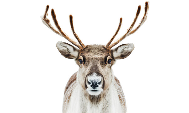  Realistic photograph of a reindeer on a transparent background, front view.