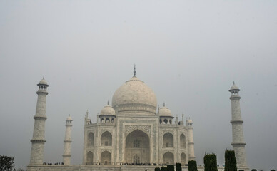 Taj Mahal during winter fog in Agra Uttar Pradesh is a top tourism attraction of India and is a Mausoleum of Love