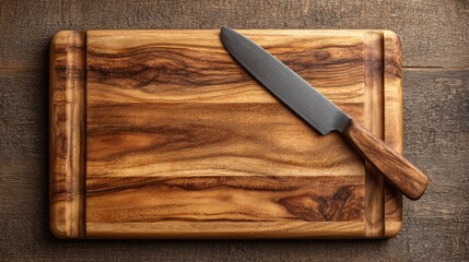 Empty wooden cutting board and knife