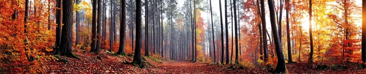 Obraz premium Leaves change colors in the forest during the fall season