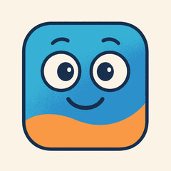 Fototapeta premium A cheerful, square-shaped cartoon character with a vibrant color gradient and small sprout on its head. Ideal as an app mascot or friendly digital brand symbol.