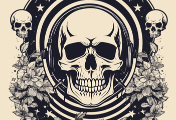 Skull retro poster and graphic design for t shirt street wear