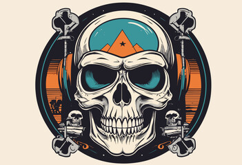 Skull retro poster and graphic design for t shirt street wear