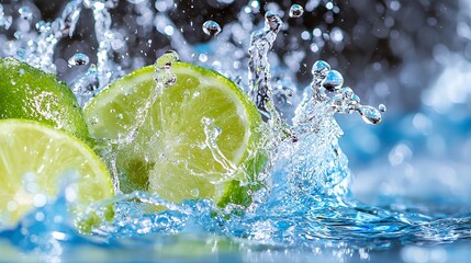 Limes in Water Splash