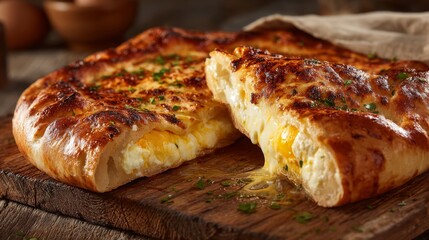 Traditional Georgian khachapuri cheese bread close up