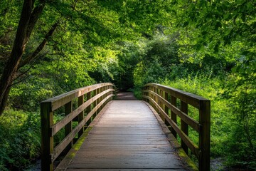 Wooden bridge through lush forest (5)