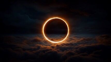 Mystical Celestial Ring Illuminates Above a Sea of Smoky, Atmospheric Clouds