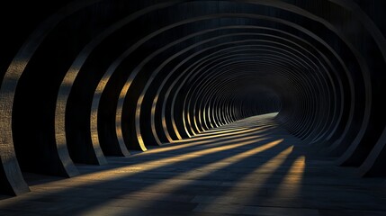 Fototapeta premium Abstract dark tunnel architecture with light rays and shadows 3d way art path grey lines space depth