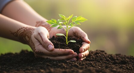 Nurturing New Life: Hands Gently Planting a Seedling