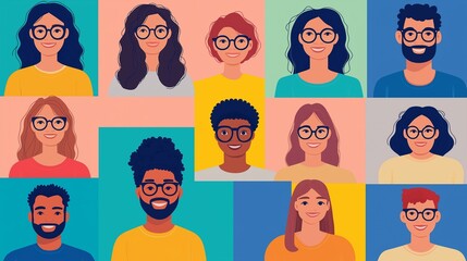 Diverse Inclusive Community Faces Multicultural Modern Art Illustration