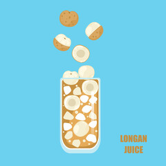 Vector illustration of a cartoon-style drink, Longan juice, fruit juice, ice in a tall glass. Bright and fun modern style. It is used in drink menu design, advertisement, food, and health websites.
