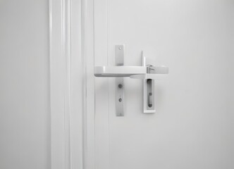 Sleek white door handle, closed white door detail ,  property,  clean,  interior door